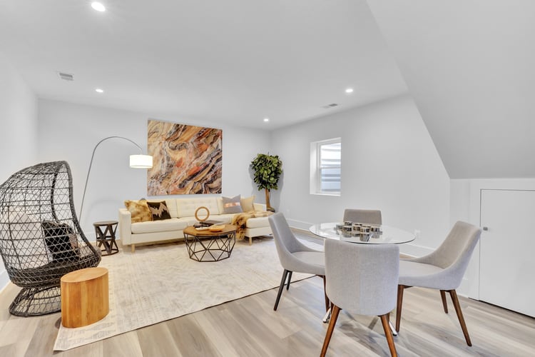 Main Level Living Modern Custom Home by AV Architects and Builders in Northern Virginia Falls Church Tysons Corner Luxury Living Room Great Room Open Concept Floor Plan