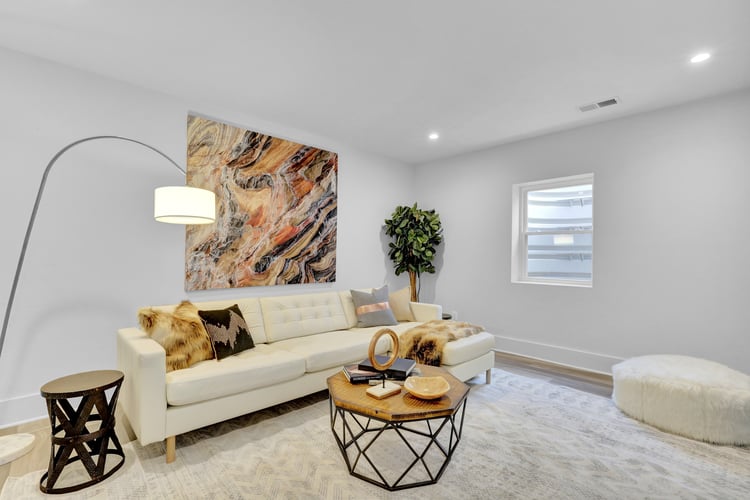 Main Level Living Modern Custom Home by AV Architects and Builders in Northern Virginia Falls Church Tysons Corner Luxury Living Room Great Room Open Concept Floor Plan