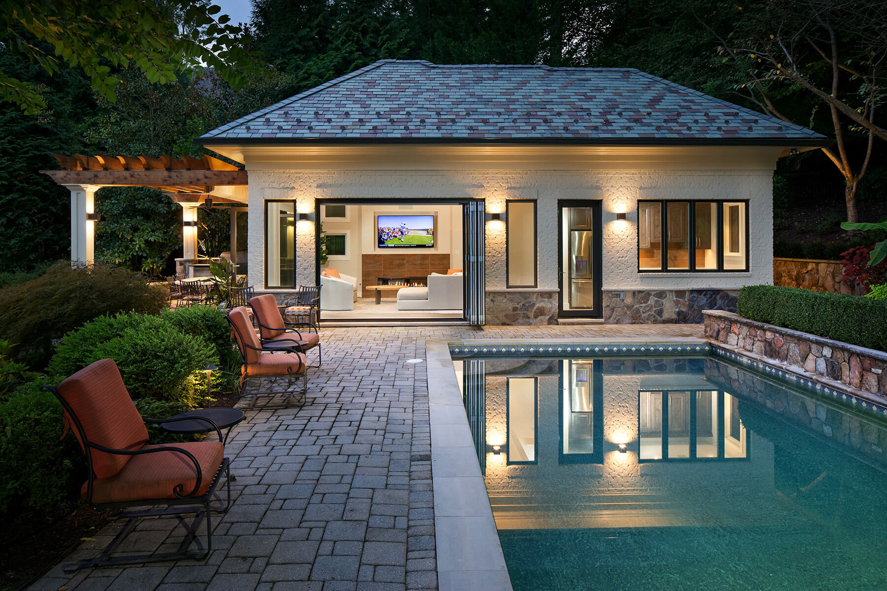 Modern Style High End Luxury Custom Pool House by Design Build Firm AV Architects and Builders in Great Falls Northern Virginia The Architect House