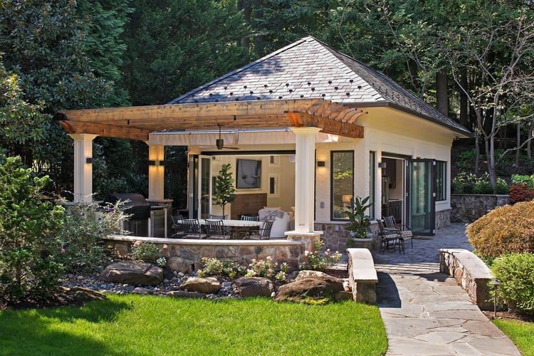 Modern Custom Pool House by Design-Build firm AV Architects and Builders in Great Falls Virginia Northern Virginia Custom Home Builders