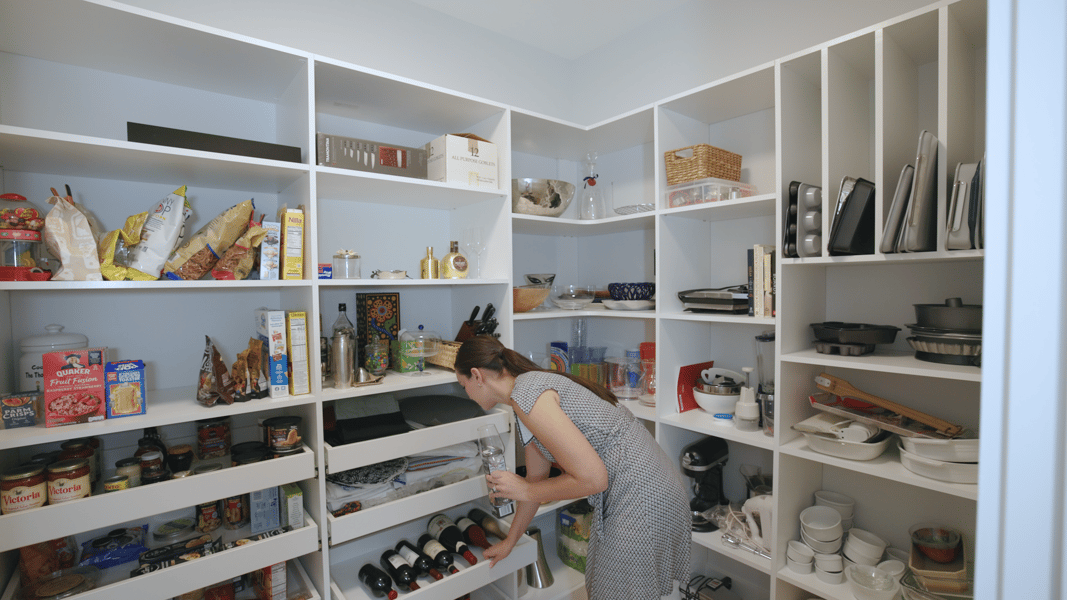 Pantry of Modern Style High End Luxury Custom Home by Design Build Firm AV Architects and Builders in Great Falls Northern Virginia