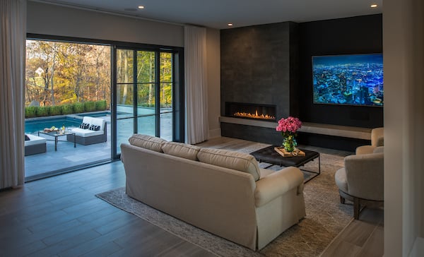 Modern Style Living Room Great Room Custom Home by AV Architects and Builders in Great Falls Northern Virginia