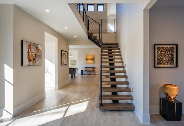 Modern Style Staircase in Custom Home by AV Architects and Builders in Great Falls Northern Virginia