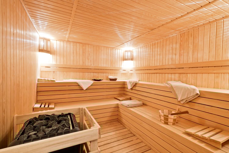 Sauna in a Home. Contact AV Architects and Builders to design your own dream spa bathroom for your custom home including spa features such as sauna, steam room, cold plunge and more!
