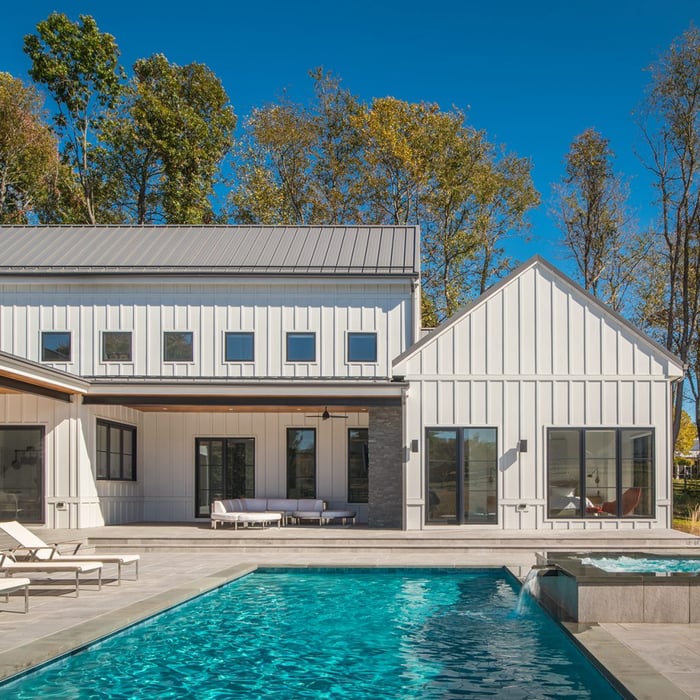 Pool at Modern Farmhouse Style Custom Home by AV Architects and Builders in Great Falls Northern Virginia